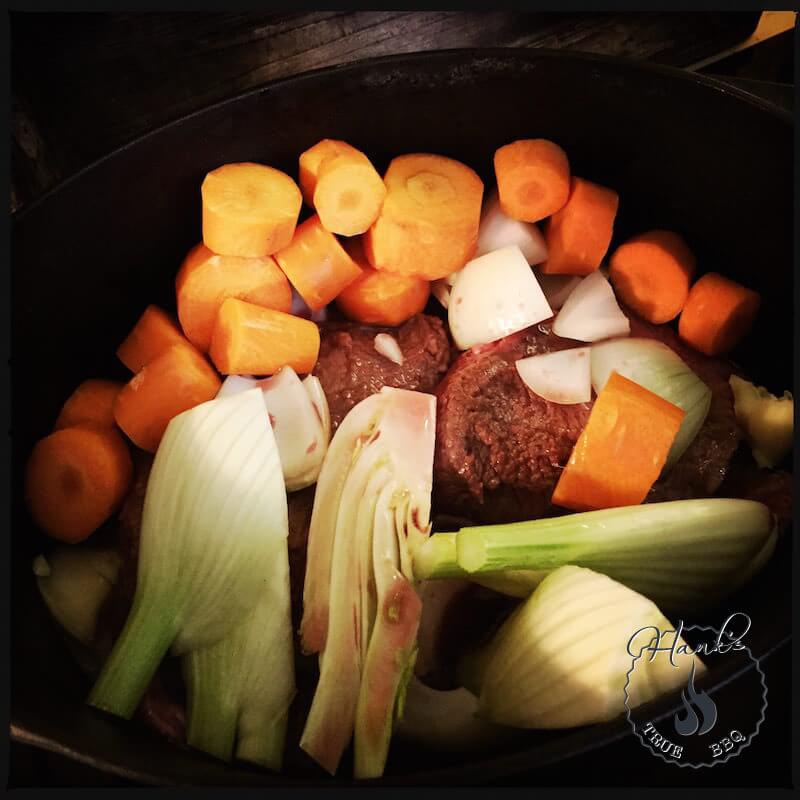 Ox cheeks and veggies