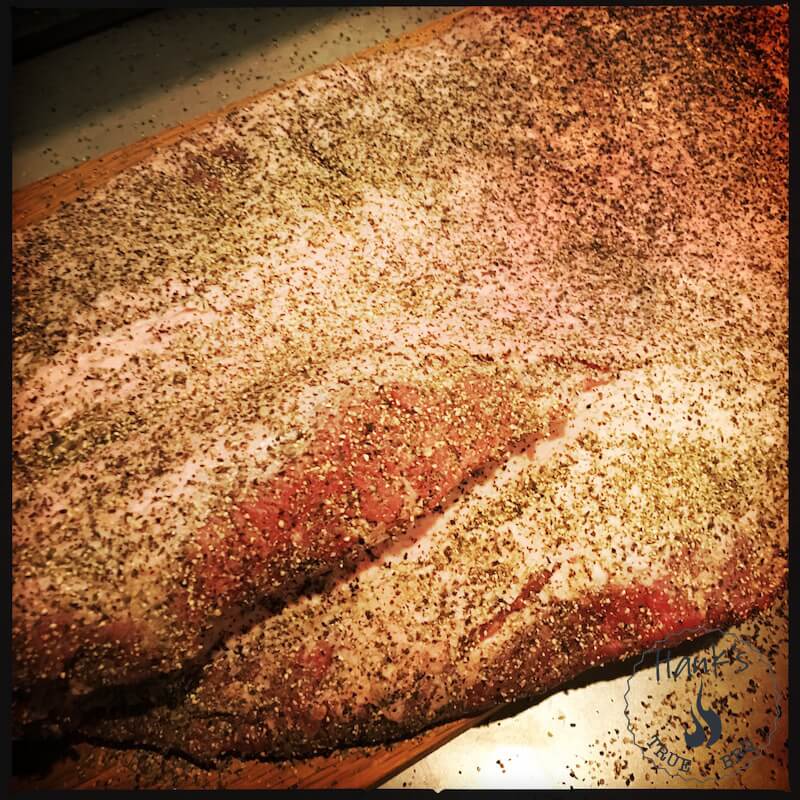 Brisket with rub applied