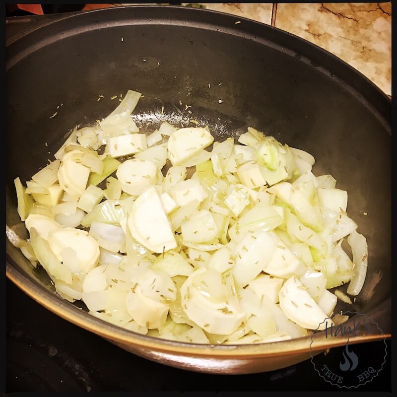 Browning veggies for the lamb stew