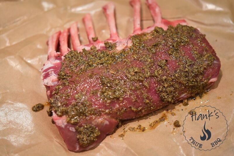 Lamb racks with rub applied