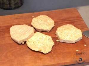 Freshly cut Tempeh burger patties