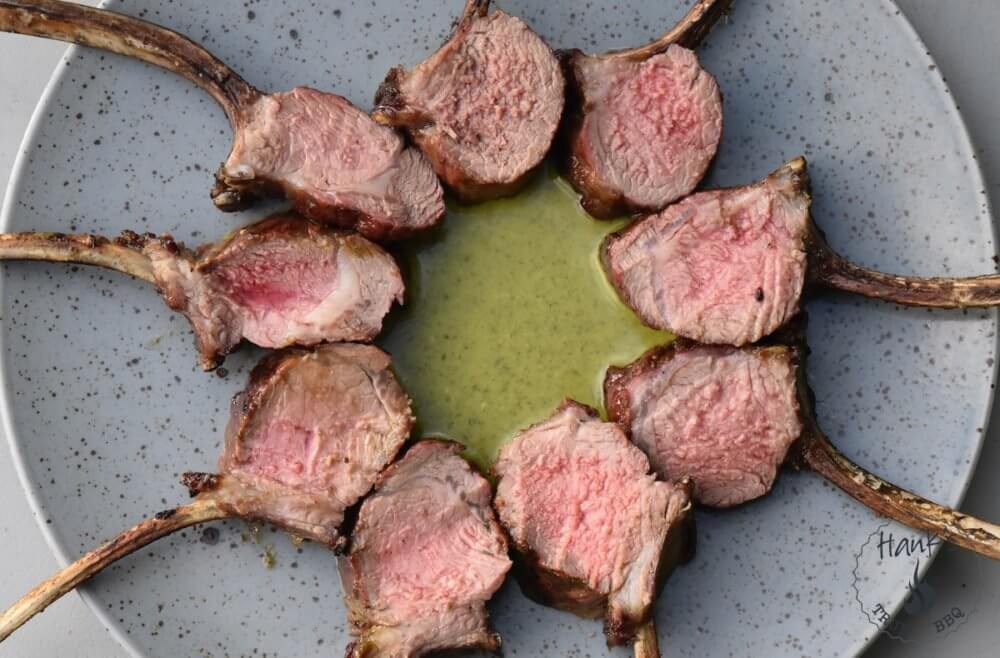 Lamb racks with basil dip