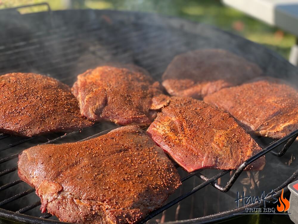 Beef cheeks being smoked